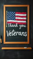 Creative chalkboard display honoring veterans with American flag design and heartfelt message of gratitude photo