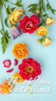 Beautiful flowers arranged thoughtfully with a heartfelt thank you to veterans in a vibrant color palette photo