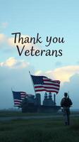 Veterans honored with flags at military base during twilight hours in a peaceful display of gratitude photo