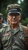 Veterans gather to honor their service at a memorial event with pride and respect in a peaceful setting photo