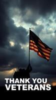 Tribute to veterans at sunset with American flag raised high in the sky photo