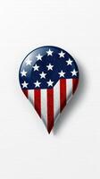 Vintage style location pin with American flag design against a light background photo