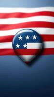 Designed element featuring American flag colors and stars with a glossy finish against a soft blue background photo