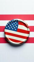 National pride displayed through a circular badge featuring the American flag on a striped background photo