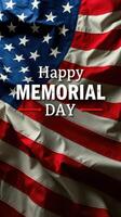 Celebration of Memorial Day with waving American flag and festive lettering photo