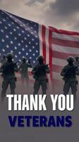 Soldiers stand proudly in front of an American flag expressing gratitude for veterans on a solemn occasion photo