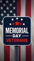 Memorial Day veterans sign displayed with American flag background in honor of those who served photo