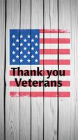 Grateful tribute featuring an American flag with a heartfelt message for veterans displayed on a rustic wooden background photo