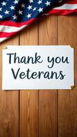 Community honors veterans with heartfelt gratitude on wooden backdrop with American flag photo