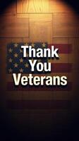 Thank you veterans displayed on a wooden background with an American flag theme honoring service and sacrifice in a patriotic setting photo