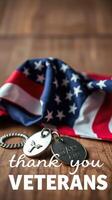 Veterans tribute with American flag, military dog tags, and gratitude message expressed in bold text photo