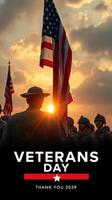 Commemoration of Veterans Day with a sunset backdrop and American flags in 2029 photo