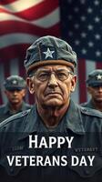 Veterans Day tribute honoring military service and sacrifice in front of an American flag backdrop photo