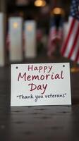 Celebration of Memorial Day with a heartfelt message to veterans in a solemn setting photo
