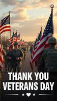 Veterans Day ceremony honors service members with American flags in the late afternoon light photo