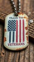 Veterans appreciation tag displayed on rustic wooden surface with American flag design and heartfelt message photo