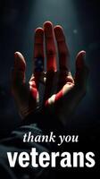 Hand with a patriotic design showcasing gratitude to veterans illuminated by soft light photo