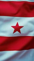 District of Columbia flag waving in the wind showcasing red and white stripes with a bold star photo