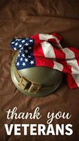 Honoring veterans with an American flag draped over a military helmet in a tribute to their service and sacrifice photo