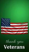 Flag of the United States displayed with a message honoring veterans on a green background photo