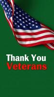 Celebrate and honor veterans with a heartfelt message on a vibrant green background featuring an American flag photo