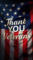 Expressions of gratitude for veterans displayed on an American flag backdrop photo