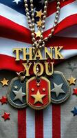 Medals and stars arranged with patriotic colors expressing gratitude to military veterans photo