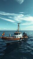 Fishing trip on a classic boat in the Mediterranean Sea during a sunny afternoon photo