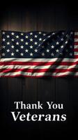 Patriotic display honoring veterans with an American flag on a dark wooden background photo