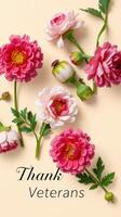 Beautiful floral arrangement with message of gratitude for veterans during springtime celebration photo
