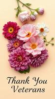 Floral arrangement expressing gratitude to veterans with colorful blooms on a warm backdrop photo