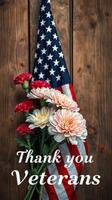 American flag adorned with flowers expresses gratitude towards veterans in a rustic setting photo