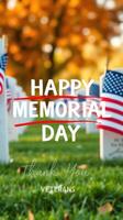 Honoring veterans on Memorial Day with flags and gratitude in a serene cemetery setting photo