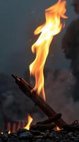Fire dancing performance showcases skill and creativity at sunset festival near the beach photo