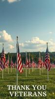 Field of flags honoring veterans with a beautiful blue sky in the background photo