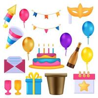 3D Happy Birthday Elements Set vector