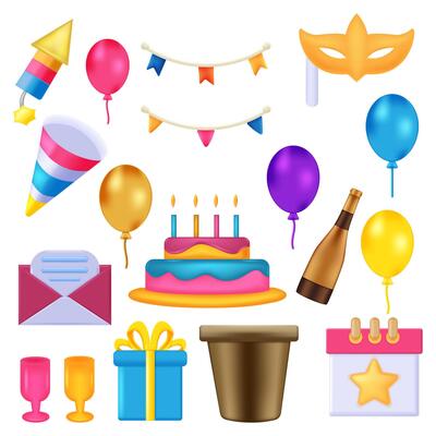 3D Happy Birthday Elements Set