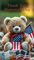 Plush teddy bear with American flags celebrates Memorial Day in a serene outdoor setting photo