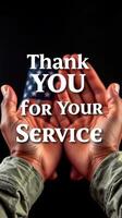 Hands raised in gratitude convey appreciation for military service with an American flag backdrop photo