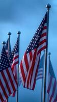 American flags waving majestically under a cloudy sky during a serene twilight moment photo
