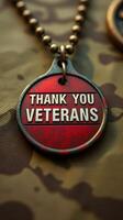 Veterans appreciation token displayed on military fabric background at a remembrance event photo