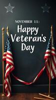 Celebration of Veteran's Day with American Flags on November 11 in a festive indoor setting photo