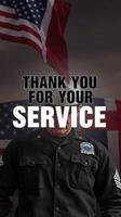 Saluting patriotism with gratitude towards service members in front of flags photo