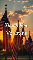 Sunset view of American flags honoring veterans with a heartfelt message of gratitude photo