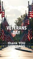 Veterans Day celebration with American flags displayed in a park at sunset honoring those who served photo