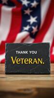 Simple tribute to honor veterans with a heartfelt message against a backdrop of the American flag photo