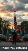 Tribute to veterans at a sunset memorial, honoring their service and sacrifice in a peaceful garden setting photo