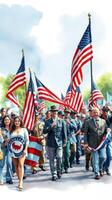 Marchers carry American flags during a patriotic parade in Texas celebrating national pride and unity photo