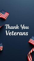 Message of gratitude for veterans with American flags on blue background on a commemorative occasion photo