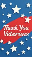 Colorful graphic design expressing gratitude to veterans with stars and stripes on a blue background photo